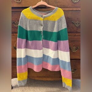 Mini Boden Grey Rainbow Long Sleeve Cotton Button Cardigan. Size 7/8